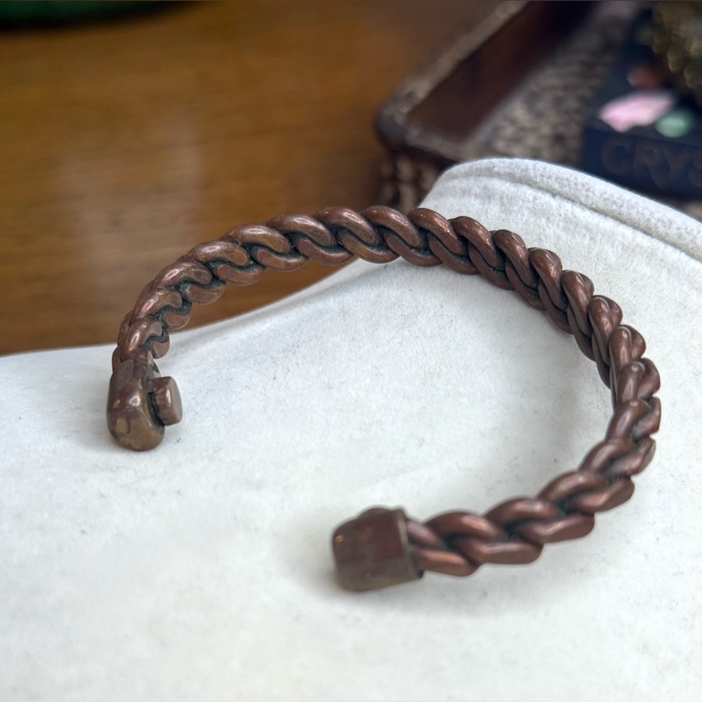 Vintage Braided Copper Cuff Bracelet Unisex 6.5” Healing Energy Rustic Look - Picture 6 of 8